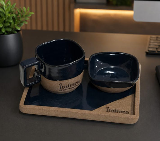 Xícara Quadrada com prato retangular e mini bowl personalizada