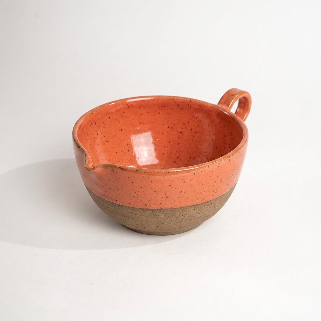 Bowl grande para bolo em cerâmica artesanal — argila Flocos, esmalte Laranja Intenso