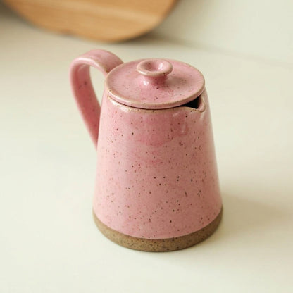 Jarra Água em cerâmica artesanal — argila Flocos, esmalte Rosa Barbie