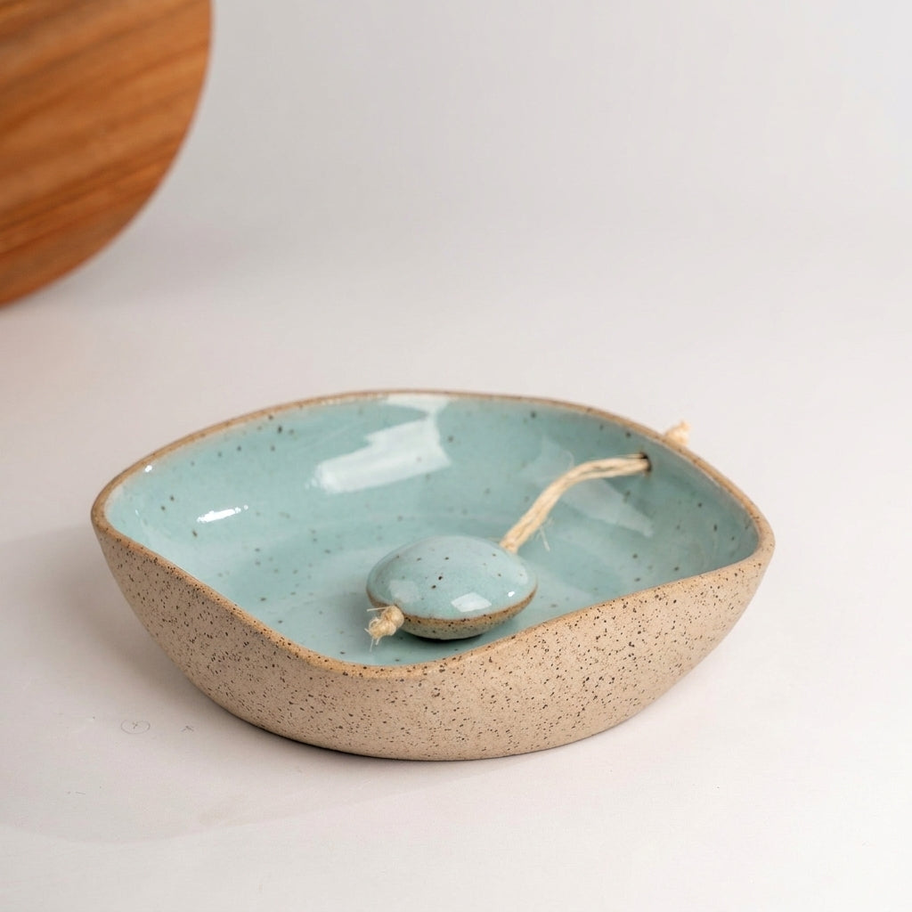 Porta Guardanapos Orgânico com Peso em cerâmica artesanal — tamanho 16CM x 16CM, argila Flocos, esmalte Jujuba
