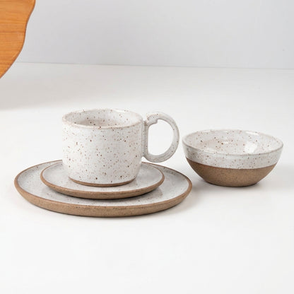 SET Café da manhã com bowl encontro em cerâmica artesanal — argila Flocos, esmalte Branco AMME