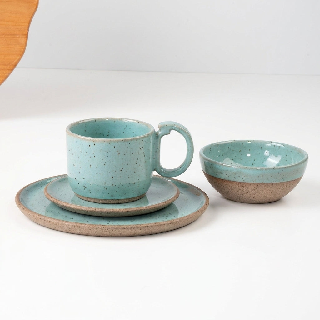 SET Café da manhã com bowl encontro em cerâmica artesanal — argila Flocos, esmalte Jujuba