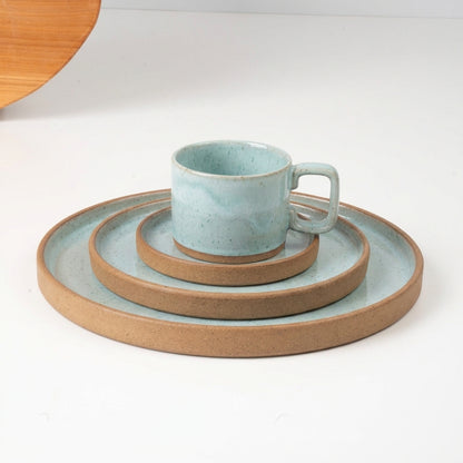 SET Refeição, sobremesa e café linha reta em cerâmica artesanal — argila Cappuccino, esmalte Jujuba