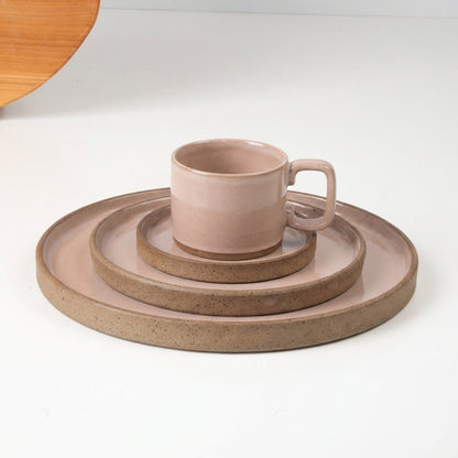 SET Refeição, sobremesa e café linha reta em cerâmica artesanal — argila Cappuccino, esmalte Nude