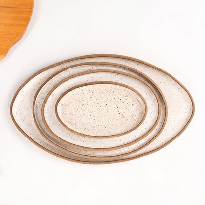 Travessa Oval em cerâmica artesanal — tamanho KIT 4 TAMANHOS, argila Flocos, esmalte Pedra Sabão