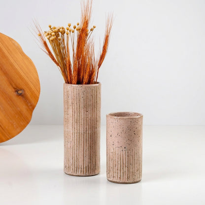Vaso Carving em cerâmica artesanal — argila Flocos, esmalte Nude