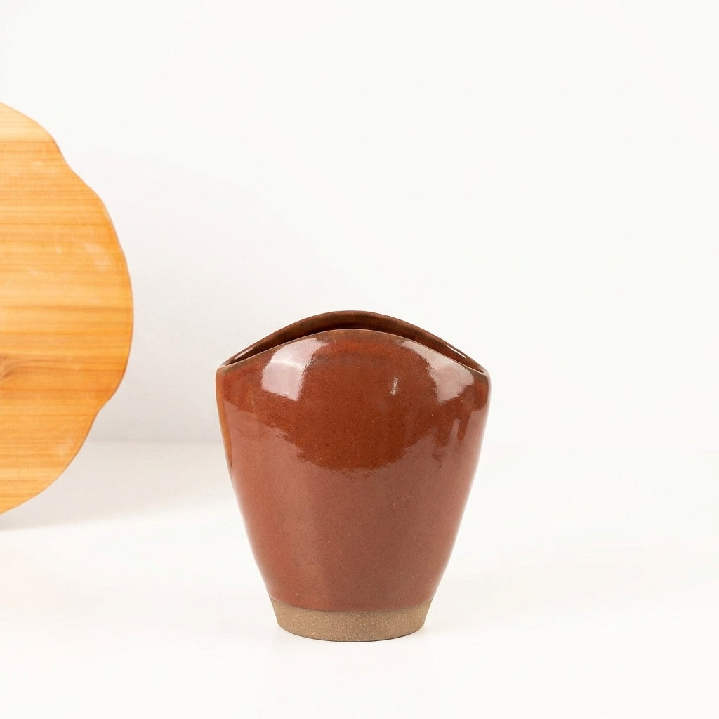 Vaso Fenda em cerâmica artesanal — tamanho 21CM, argila Cappuccino, esmalte Sol de Terracota