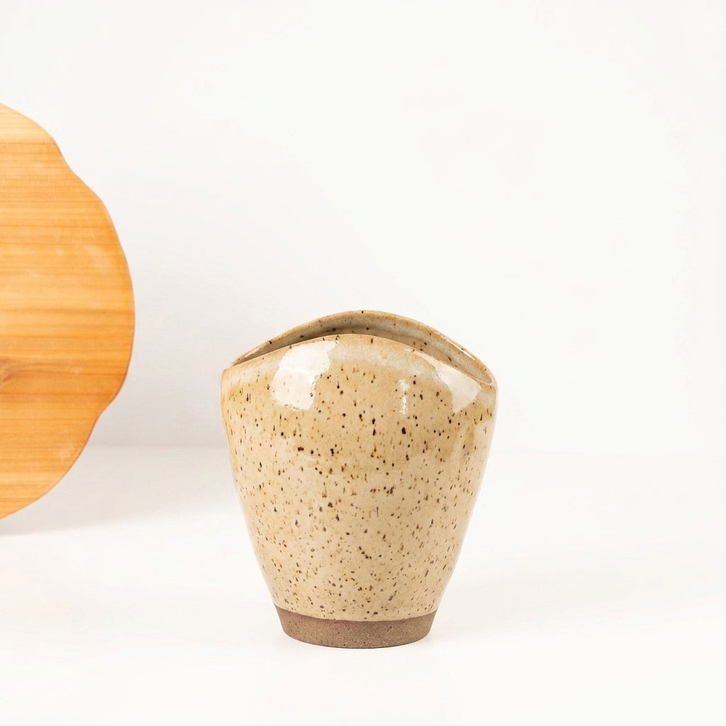 Vaso Fenda em cerâmica artesanal — tamanho 21CM, argila Flocos, esmalte Pedra Sabão