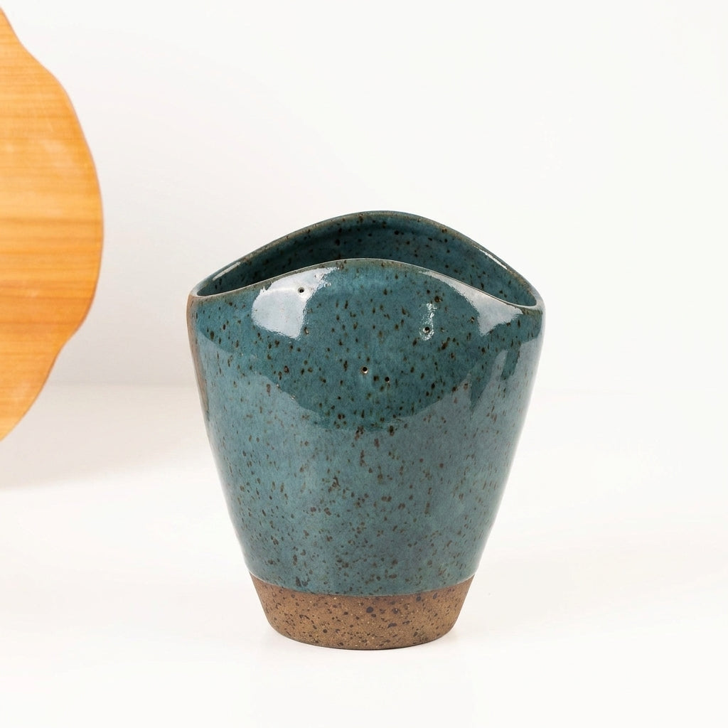 Vaso Fenda em cerâmica artesanal — tamanho 21CM, argila Flocos, esmalte Verde Exército