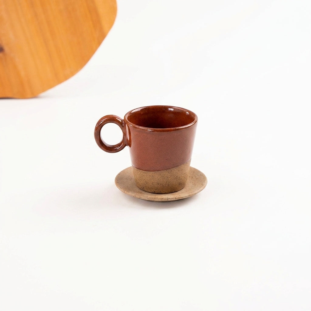 Xícara Barista em cerâmica artesanal — tamanho 180ML, argila Cappuccino, esmalte Sol de Terracota