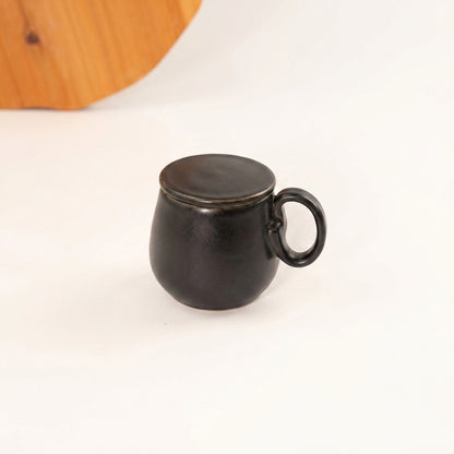 Caneca Cumbuca Chá em cerâmica artesanal — argila Cappuccino, esmalte Preto Acetinado
