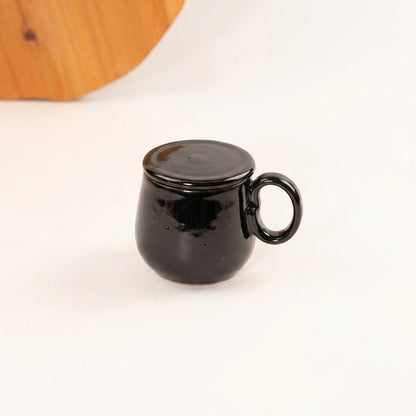 Caneca Cumbuca Chá em cerâmica artesanal — argila Cappuccino, esmalte Preto Ébano
