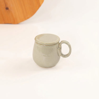 Caneca Cumbuca Chá em cerâmica artesanal — argila Cappuccino, esmalte Verde Pompeia