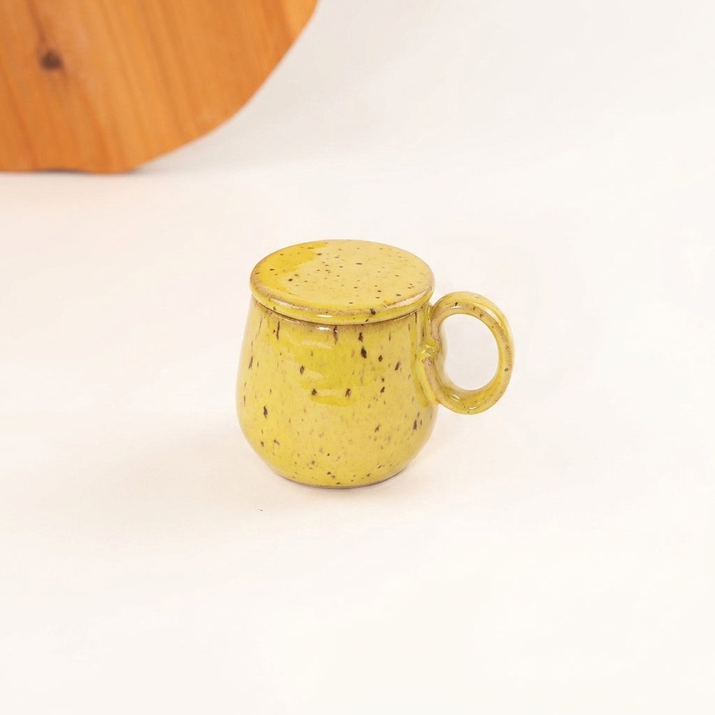 Caneca Cumbuca Chá em cerâmica artesanal — argila Flocos, esmalte Amarelo Intenso
