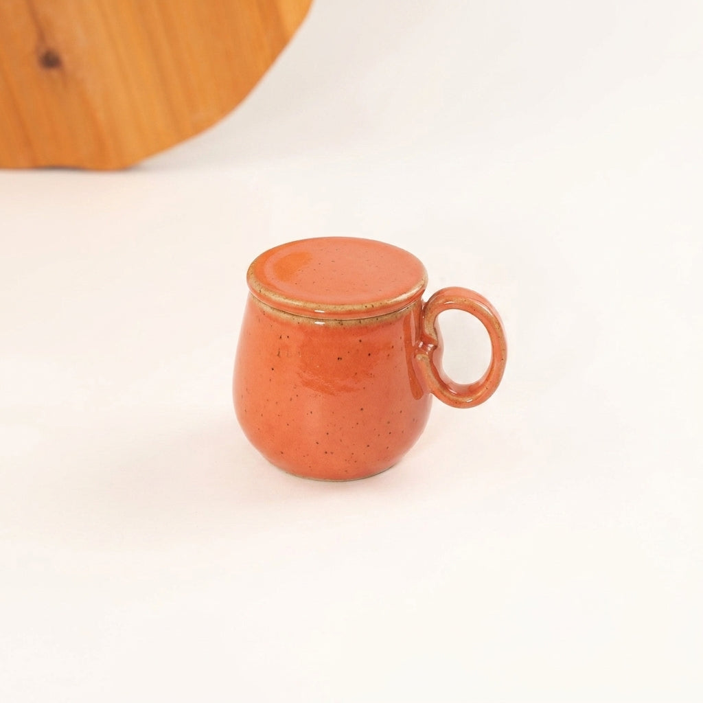 Caneca Cumbuca Chá em cerâmica artesanal — argila Flocos, esmalte Laranja Intenso
