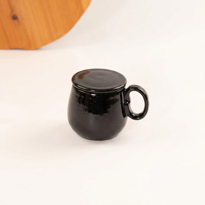 Caneca Cumbuca Chá em cerâmica artesanal — argila Flocos, esmalte Preto Ébano