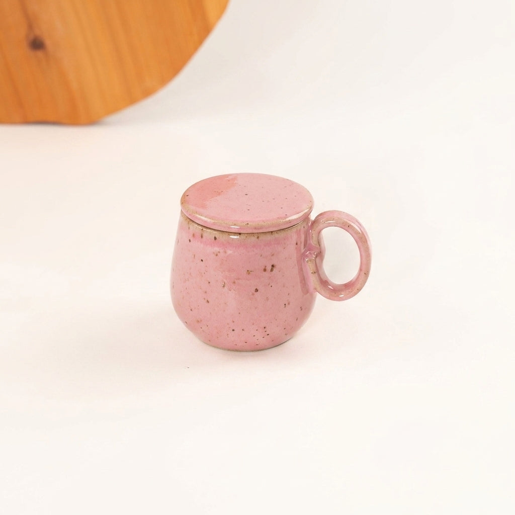 Caneca Cumbuca Chá em cerâmica artesanal — argila Flocos, esmalte Rosa Barbie