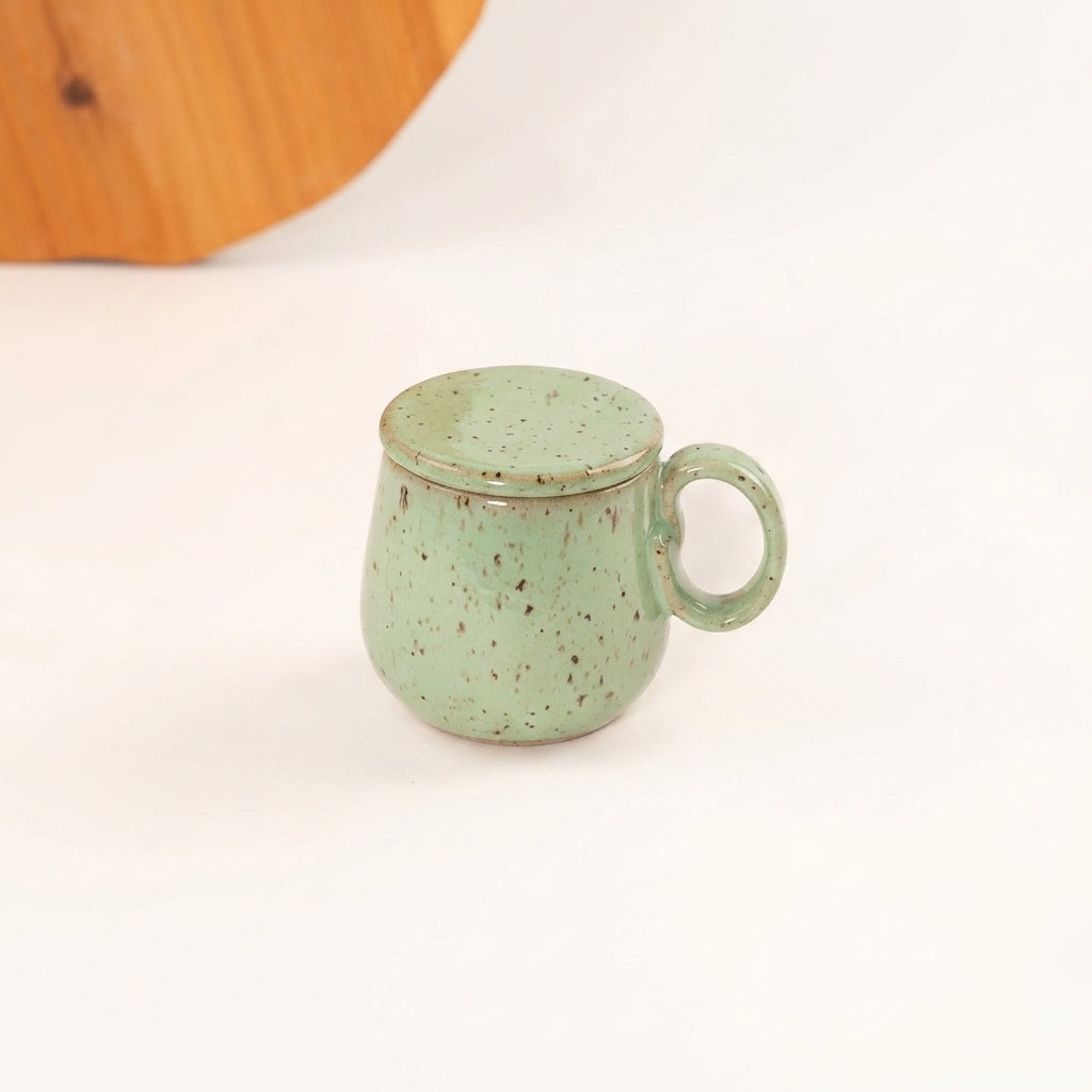 Caneca Cumbuca Chá em cerâmica artesanal — argila Flocos, esmalte Verde Menta